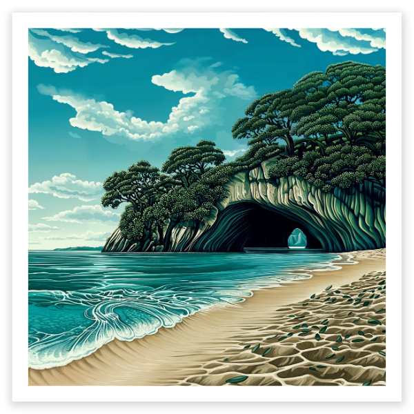 art print of Cathedral Cove, Coromandel, New Zealand