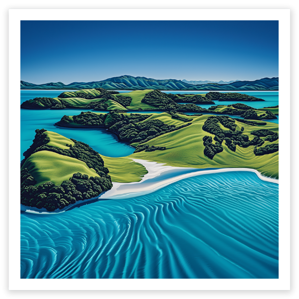 aerial view art print of bay of islands new zealand