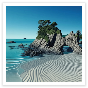 art print of beach cave on waiheke island nz