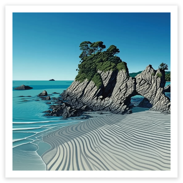 art print of beach cave on waiheke island nz