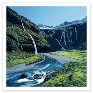 art print of earnslaw burn waterfall new zealand