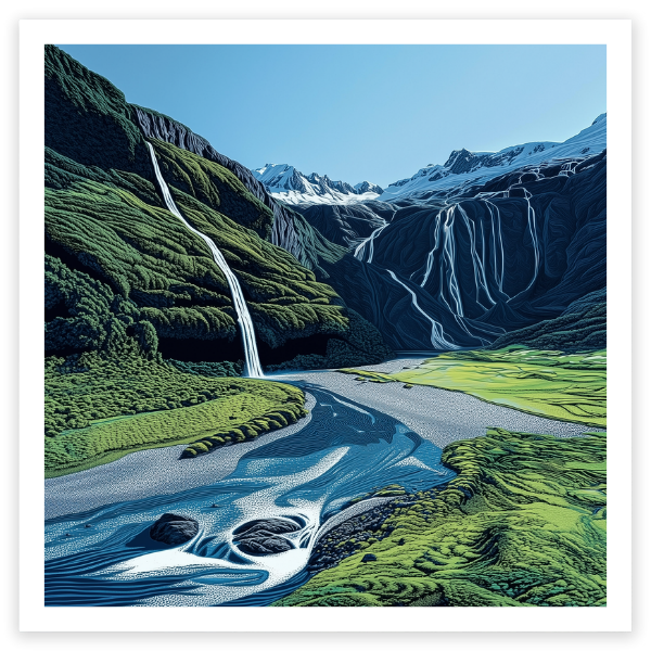 art print of earnslaw burn waterfall new zealand