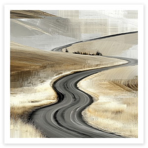 art print of a textured painted road in the hills