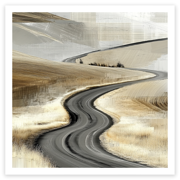 art print of a textured painted road in the hills