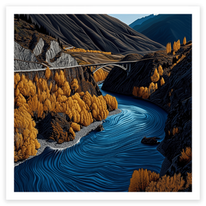 art print of kawarau gorge river and bridge bungy jumping new zealand