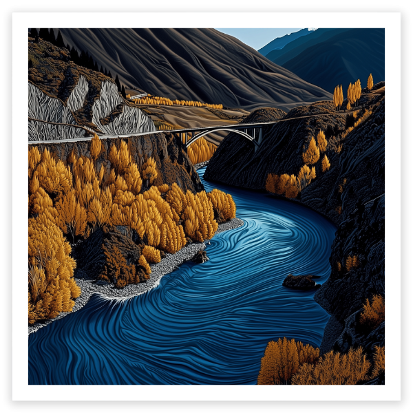 art print of kawarau gorge river and bridge bungy jumping new zealand