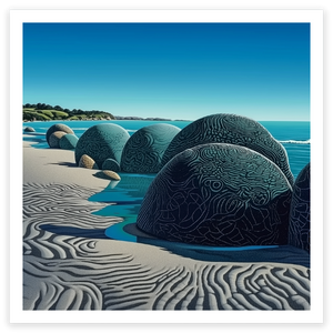 art print of moeraki boulders new zealand