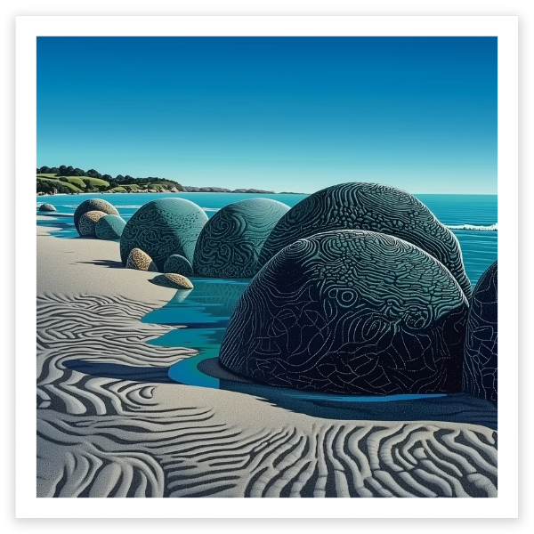 art print of moeraki boulders new zealand