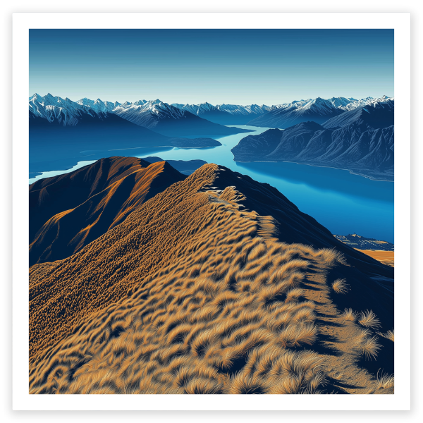art print of aerial view from queenstown hill new zealand mountains and lake