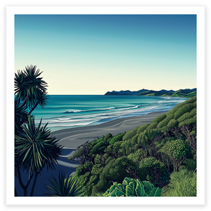art print of beach at Raglan, Waikato, New Zealand