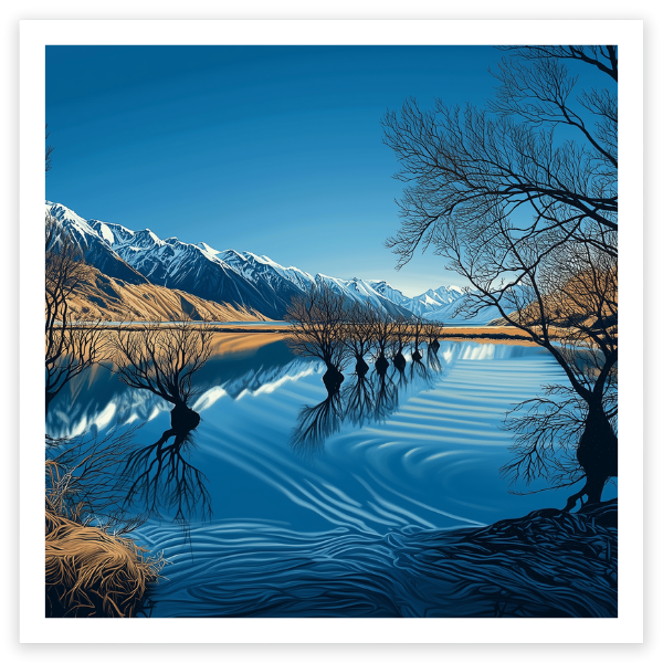 art print of willow trees lake wanaka new zealand