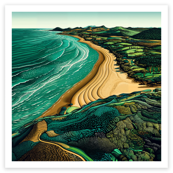 art print of Muriwai Beach, West Coast auckland, New Zealand