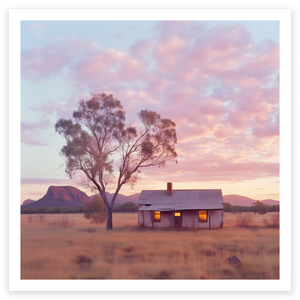 art print of old station house in outback Australia