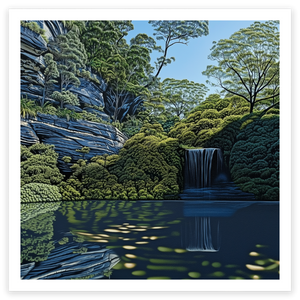 art print of paradise pool, waterfall in the blue mountains, australia
