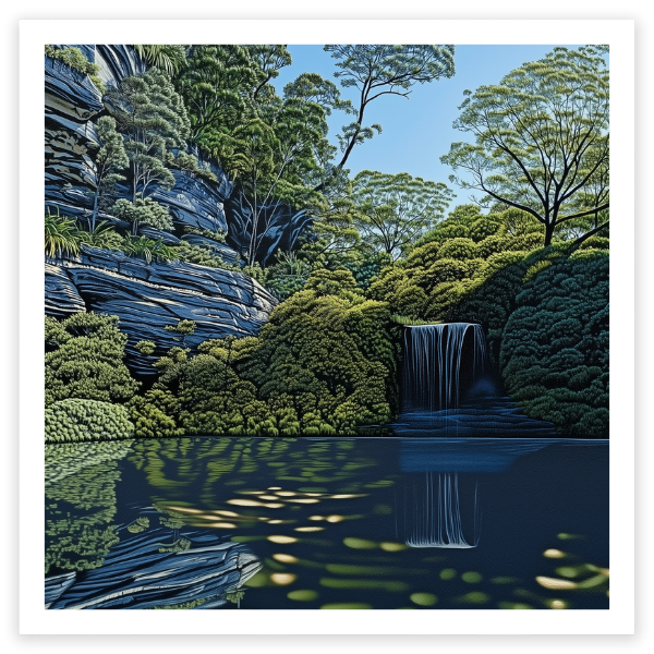 art print of paradise pool, waterfall in the blue mountains, australia