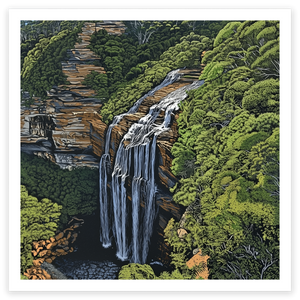 art print of wentworth falls waterfall blue mountains australia