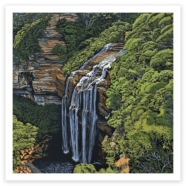 art print of wentworth falls waterfall blue mountains australia