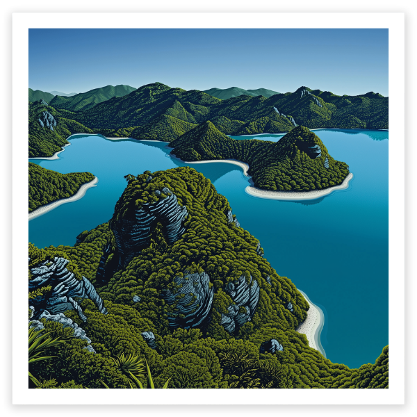 aerial view art print of whangaroa harbour northland new zealand